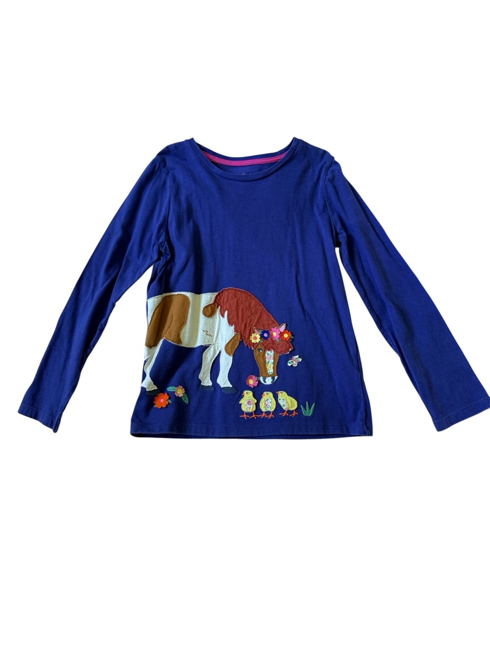 Mini Boden Long-Sleeve Horse Appliqué Top (Size 8-9Y)